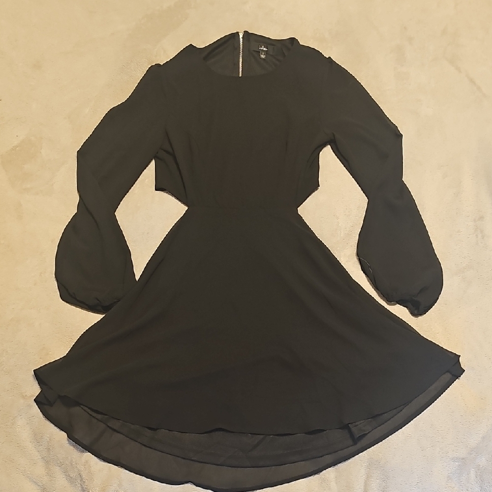 Black Fit and Flare Cocktail Dress with Bishop Sleeves